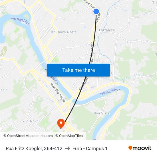 Rua Fritz Koegler, 364-412 to Furb - Campus 1 map