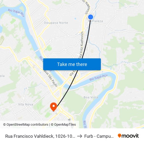 Rua Francisco Vahldieck, 1026-1056 to Furb - Campus 1 map