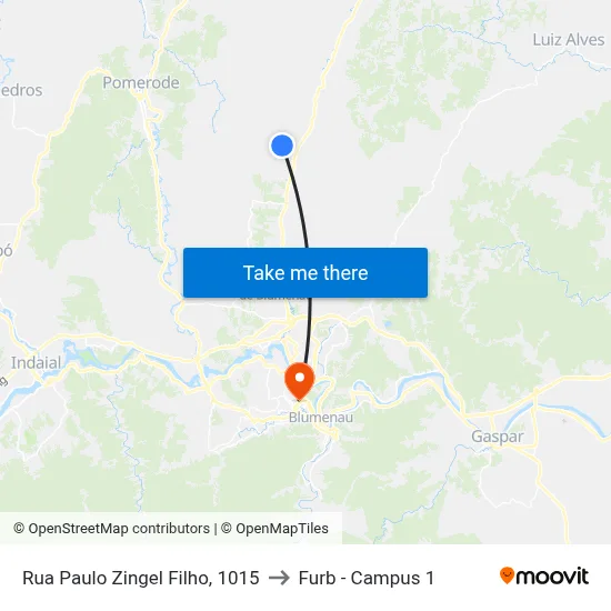 Rua Paulo Zingel Filho, 1015 to Furb - Campus 1 map