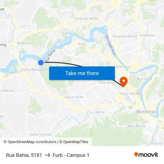 Rua Bahia, 5181 to Furb - Campus 1 map