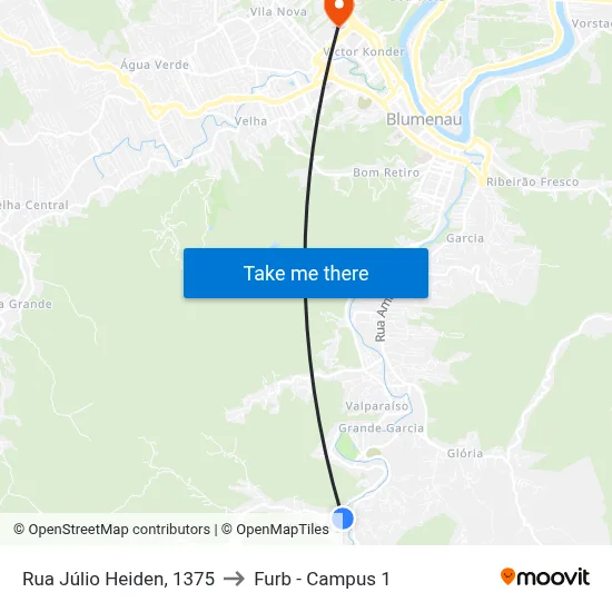 Rua Júlio Heiden, 1375 to Furb - Campus 1 map
