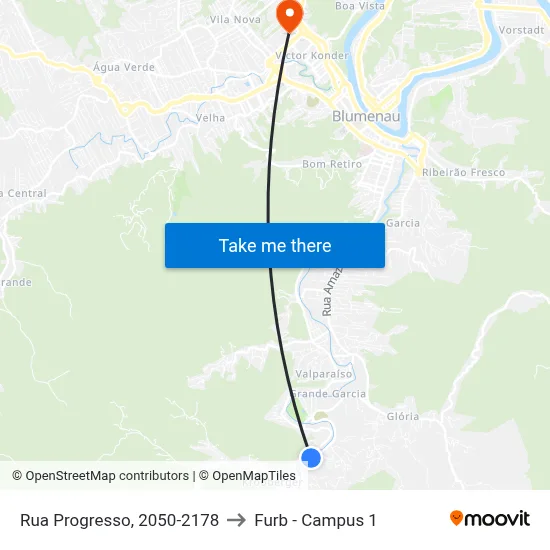 Rua Progresso, 2050-2178 to Furb - Campus 1 map