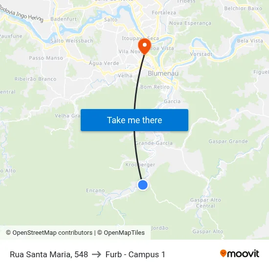 Rua Santa Maria, 548 to Furb - Campus 1 map