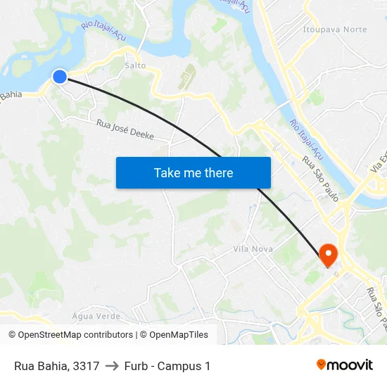 Rua Bahia, 3317 to Furb - Campus 1 map