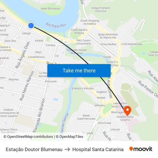 Estação Doutor Blumenau to Hospital Santa Catarina map