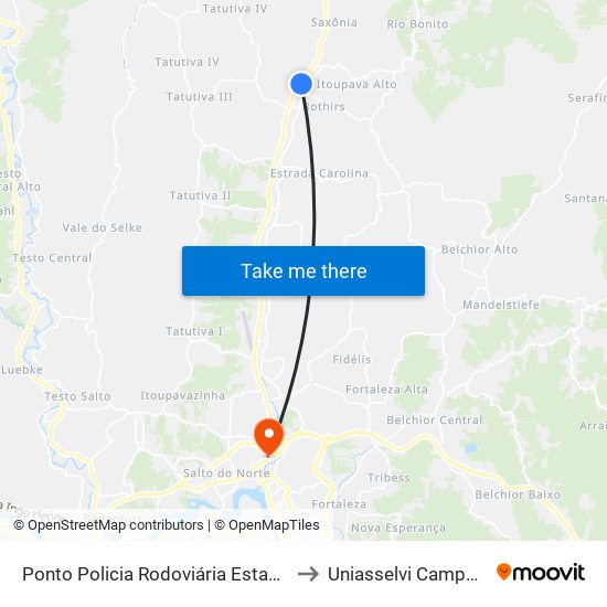 Ponto Policia Rodoviária Estadual to Uniasselvi Campus I map