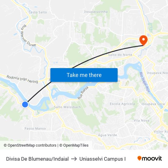 Divisa De Blumenau/Indaial to Uniasselvi Campus I map