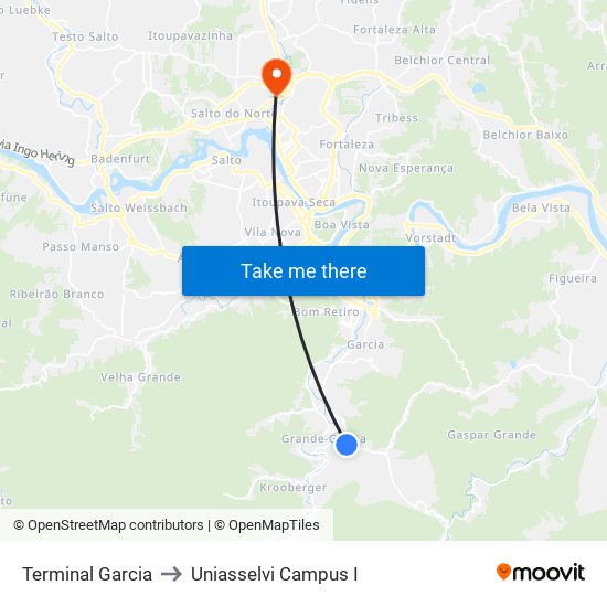 Terminal Garcia to Uniasselvi Campus I map