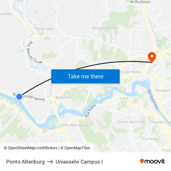 Ponto Altenburg to Uniasselvi Campus I map