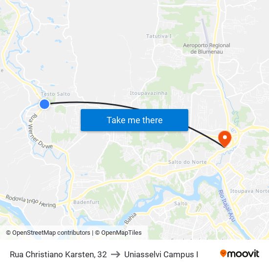 Rua Christiano Karsten, 32 to Uniasselvi Campus I map