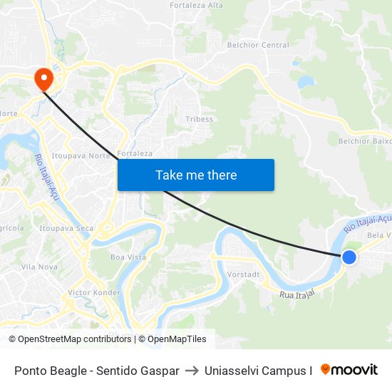 Ponto Beagle - Sentido Gaspar to Uniasselvi Campus I map