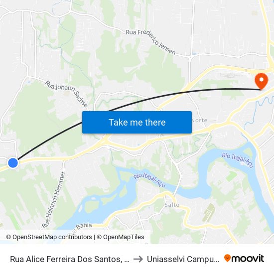 Rua Alice Ferreira Dos Santos, 61 to Uniasselvi Campus I map