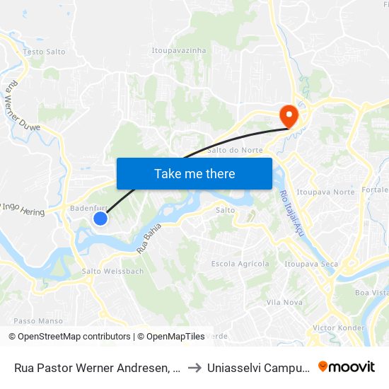 Rua Pastor Werner Andresen, 42 to Uniasselvi Campus I map