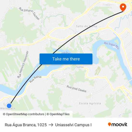 Rua Água Branca, 1025 to Uniasselvi Campus I map
