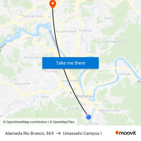 Alameda Rio Branco, 965 to Uniasselvi Campus I map