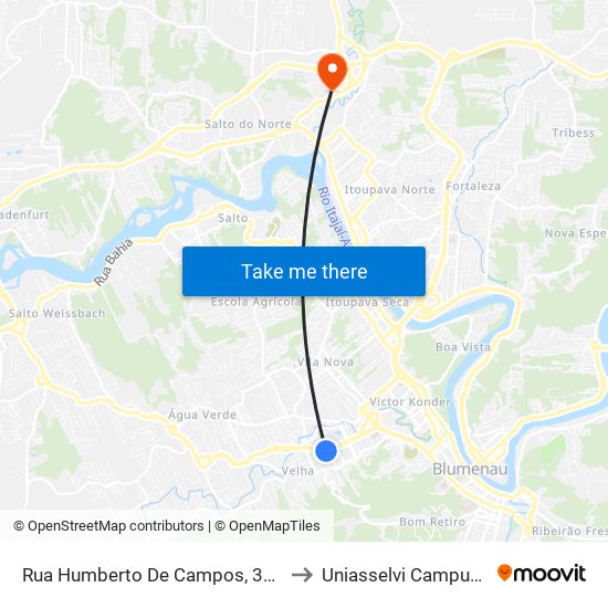Rua Humberto De Campos, 353 to Uniasselvi Campus I map