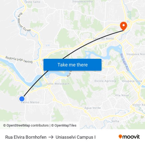 Rua Elvira Bornhofen to Uniasselvi Campus I map