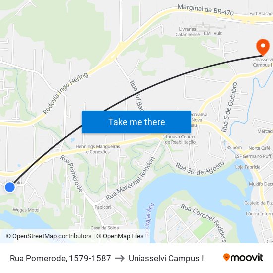 Rua Pomerode, 1579-1587 to Uniasselvi Campus I map