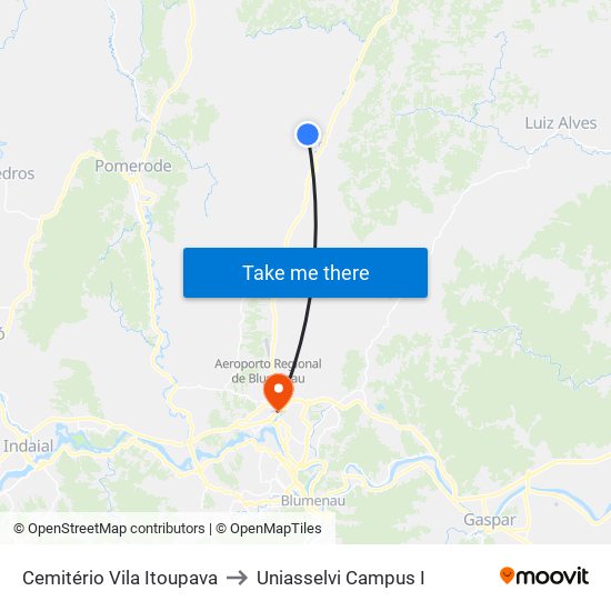 Cemitério Vila Itoupava to Uniasselvi Campus I map