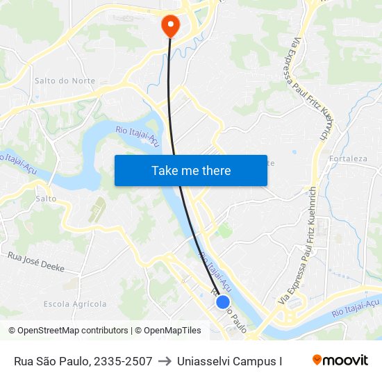 Rua São Paulo, 2335-2507 to Uniasselvi Campus I map