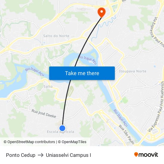 Ponto Cedup to Uniasselvi Campus I map