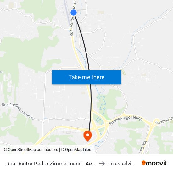 Rua Doutor Pedro Zimmermann - Aeroporto Quero-Quero to Uniasselvi Campus I map