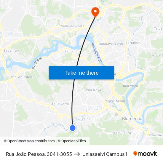 Rua João Pessoa, 3041-3055 to Uniasselvi Campus I map