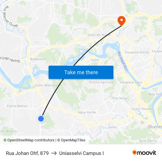 Rua Johan Ohf, 879 to Uniasselvi Campus I map
