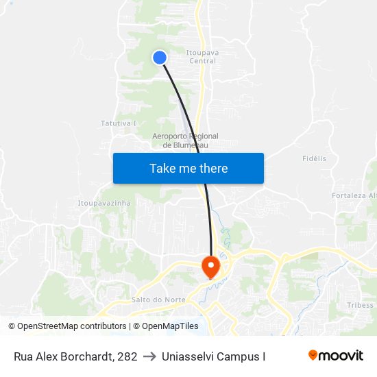 Rua Alex Borchardt, 282 to Uniasselvi Campus I map