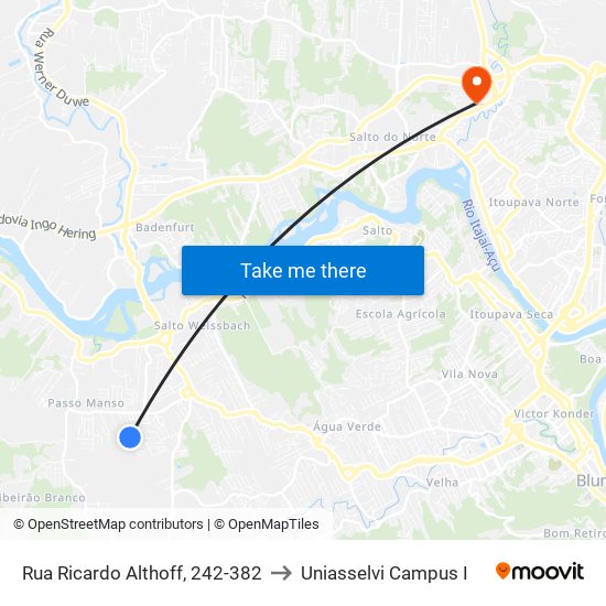 Rua Ricardo Althoff, 242-382 to Uniasselvi Campus I map