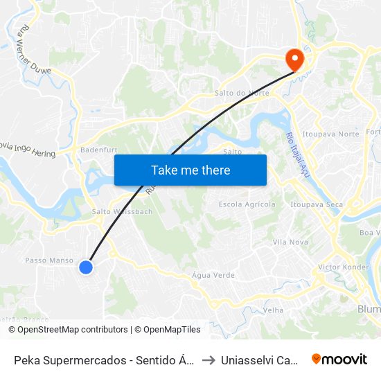 Peka Supermercados - Sentido Água Verde to Uniasselvi Campus I map