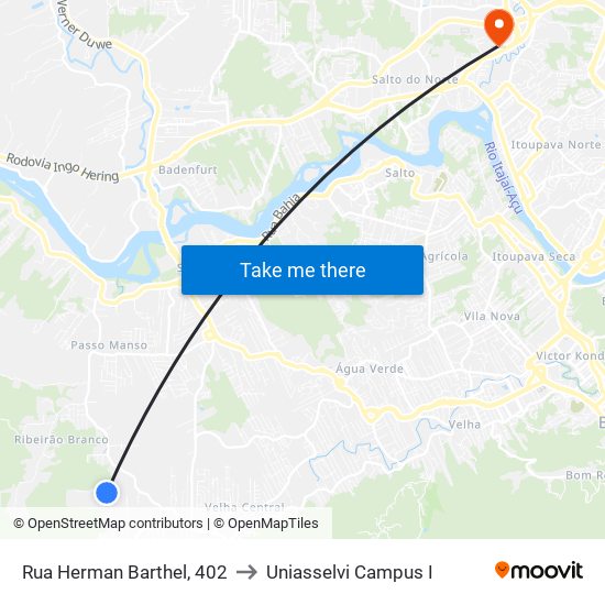 Rua Herman Barthel, 402 to Uniasselvi Campus I map