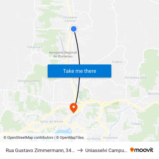 Rua Gustavo Zimmermann, 3452 to Uniasselvi Campus I map