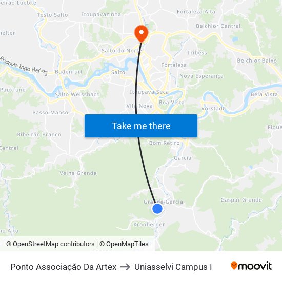 Ponto Associação Da Artex to Uniasselvi Campus I map