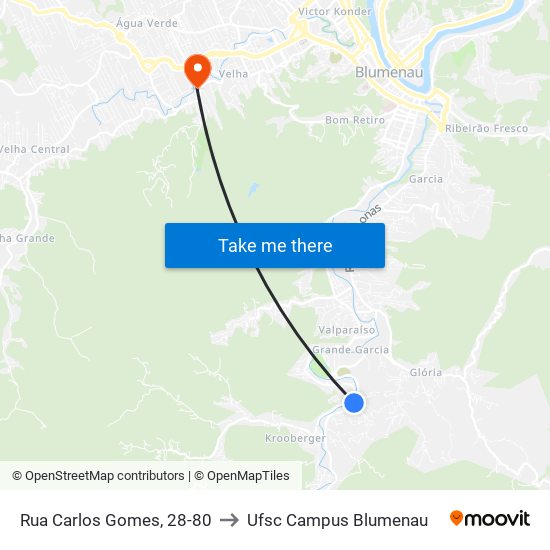 Rua Carlos Gomes, 28-80 to Ufsc Campus Blumenau map