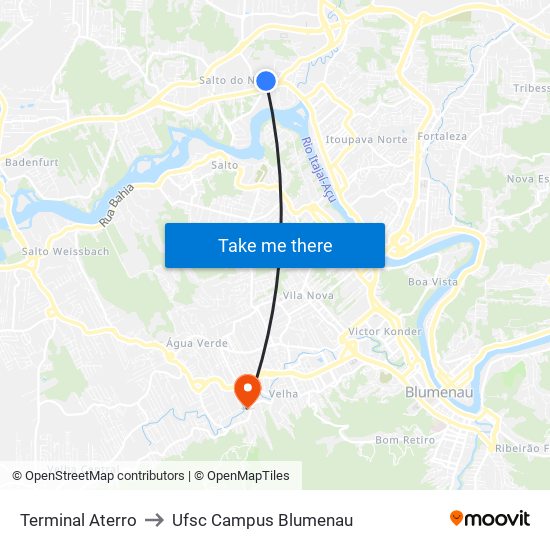 Terminal Aterro to Ufsc Campus Blumenau map