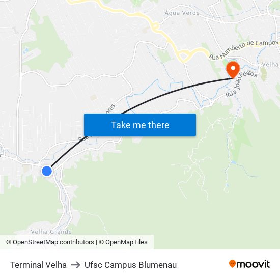 Terminal Velha to Ufsc Campus Blumenau map