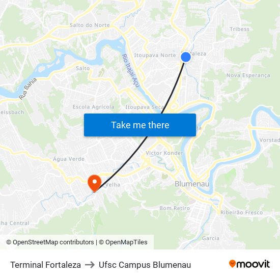 Terminal Fortaleza to Ufsc Campus Blumenau map