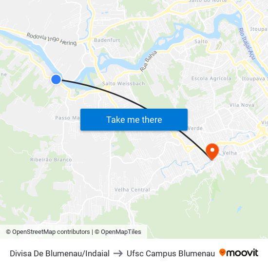 Divisa De Blumenau/Indaial to Ufsc Campus Blumenau map