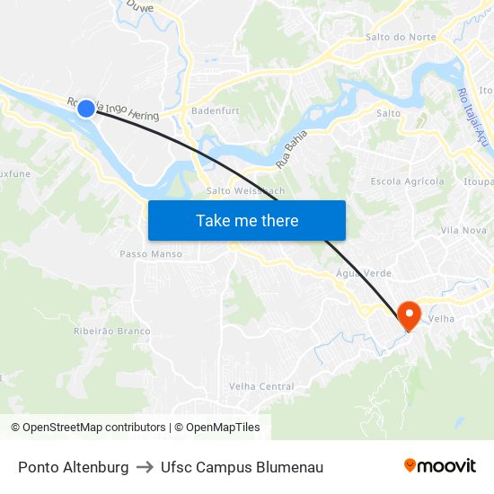 Ponto Altenburg to Ufsc Campus Blumenau map