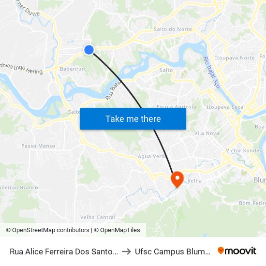 Rua Alice Ferreira Dos Santos, 61 to Ufsc Campus Blumenau map