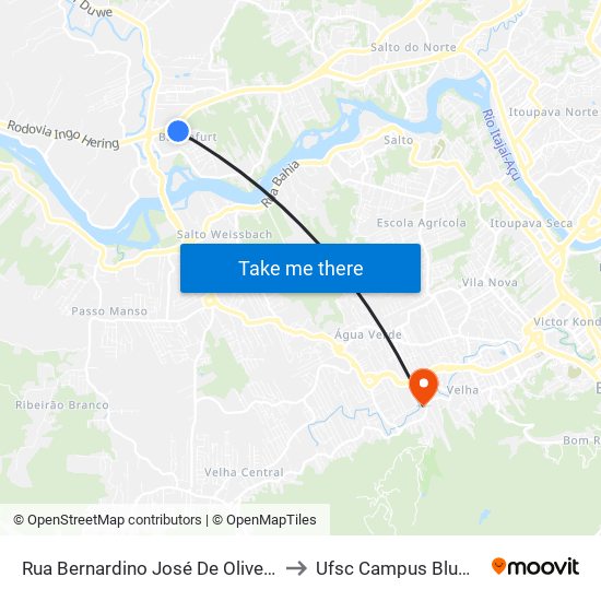 Rua Bernardino José De Oliveira, 115 to Ufsc Campus Blumenau map