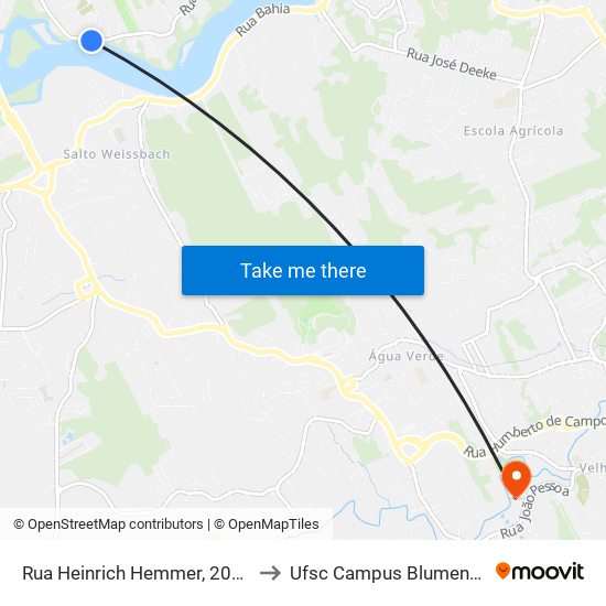 Rua Heinrich Hemmer, 2019 to Ufsc Campus Blumenau map