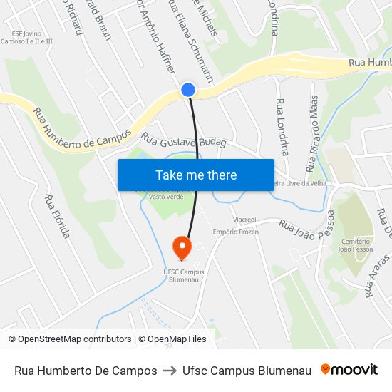 Rua Humberto De Campos to Ufsc Campus Blumenau map