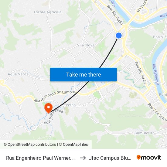 Rua Engenheiro Paul Werner, 167-271 to Ufsc Campus Blumenau map