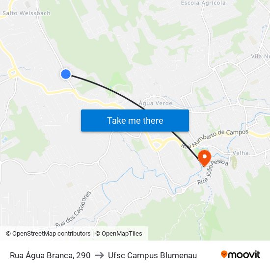 Rua Água Branca, 290 to Ufsc Campus Blumenau map