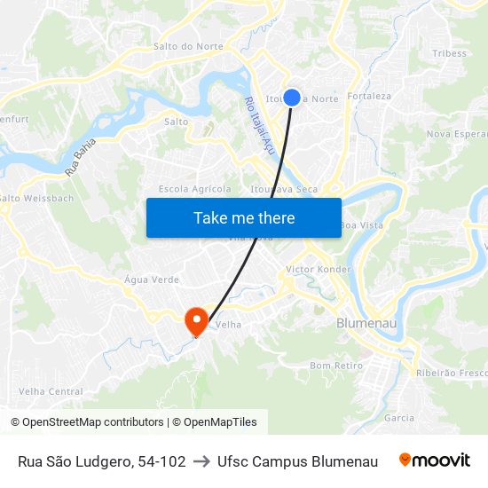 Rua São Ludgero, 54-102 to Ufsc Campus Blumenau map