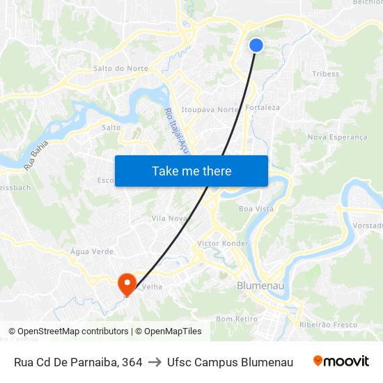 Rua Cd De Parnaiba, 364 to Ufsc Campus Blumenau map