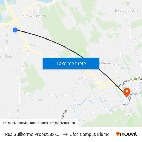 Rua Guilherme Probst, 82-406 to Ufsc Campus Blumenau map