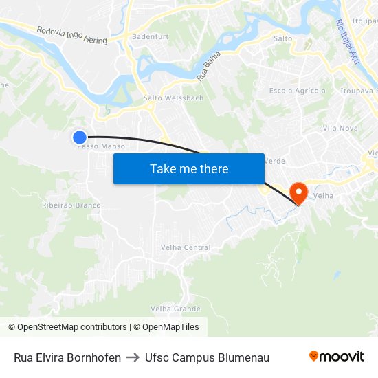 Rua Elvira Bornhofen to Ufsc Campus Blumenau map